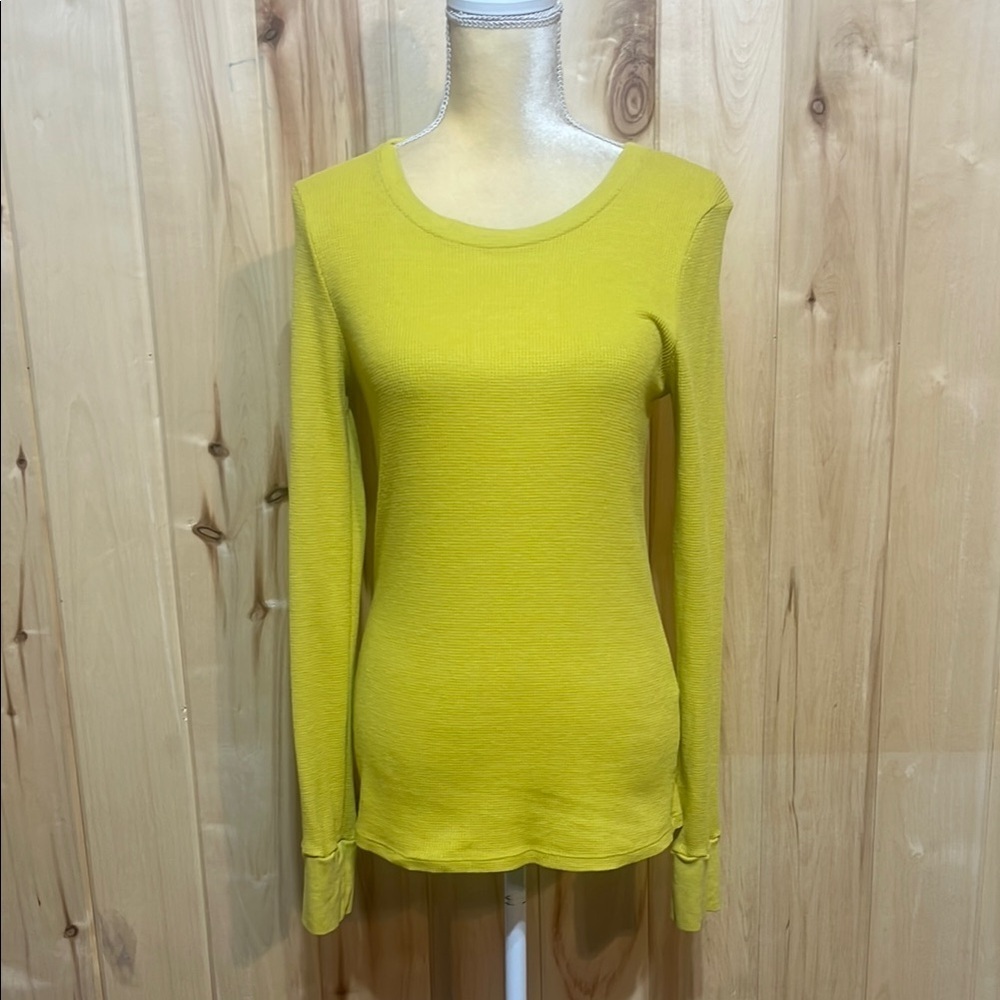 Michael Stars Yellow Waffle Knit Long Sleeve Top Size M